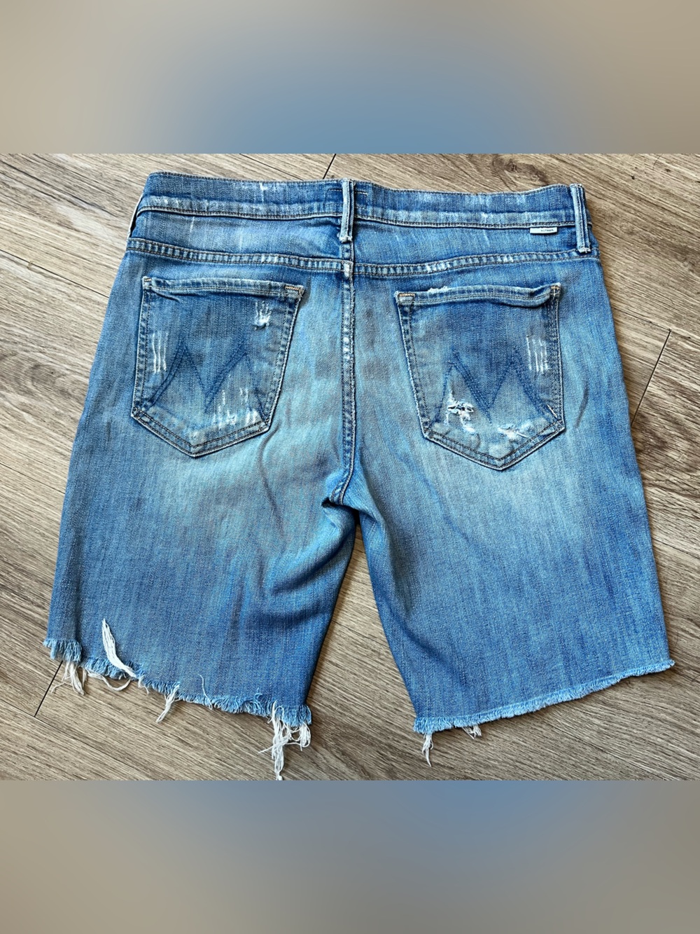 MOTHER Distressed Light Blue Denim Jean Shorts